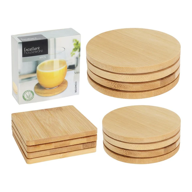 Dessous de verre en bambou carre-4pcs-9,5cm anti-dérapant naturel - Image 5