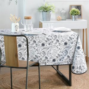 NAPPE DE TABLE EN POLYESTER-140X240CM-MOTIFS FLEURS-BLEU