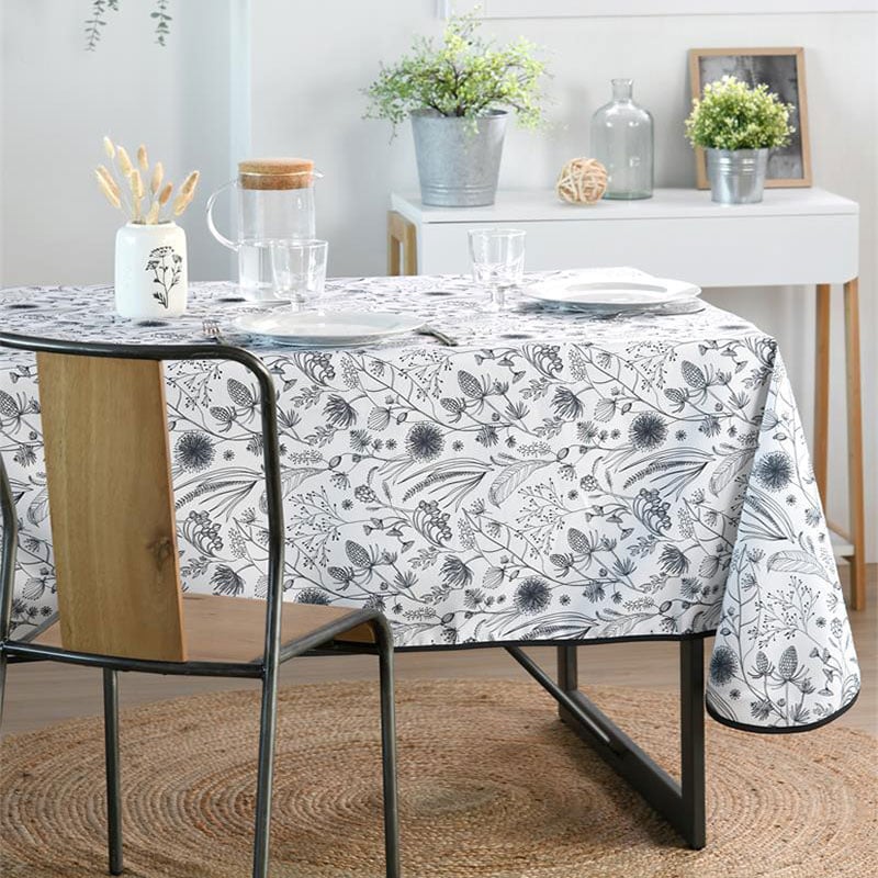 NAPPE DE TABLE EN POLYESTER-140X240CM-MOTIFS FLEURS-BLEU