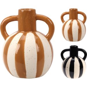 Vase en céramique-15cm-2 anses rayures couleur asst
