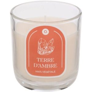 Bougie parfumee 210g dans photophore en verre terre d'ambre