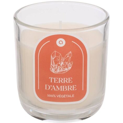 Bougie parfumee 210g dans photophore en verre terre d'ambre