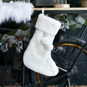 Noel deco a suspendre botte en fourrure-45cm-blanc