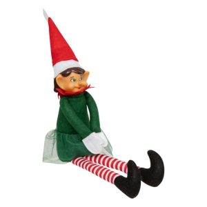 Noel deco a suspendre lutin farceur-40cm-vert-rouge