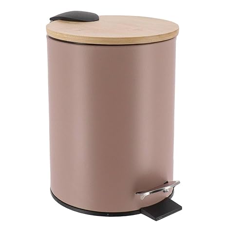 POUBELLE 3L-EN METAL A PEDALE COUVERCLE EN BAMBOU - Image 3