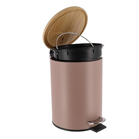 POUBELLE 3L-EN METAL A PEDALE COUVERCLE EN BAMBOU - Image 2