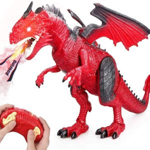 DINOSAURE R/C DRAGON CRACHEUR-SONORE-ROUGE-47X28CM