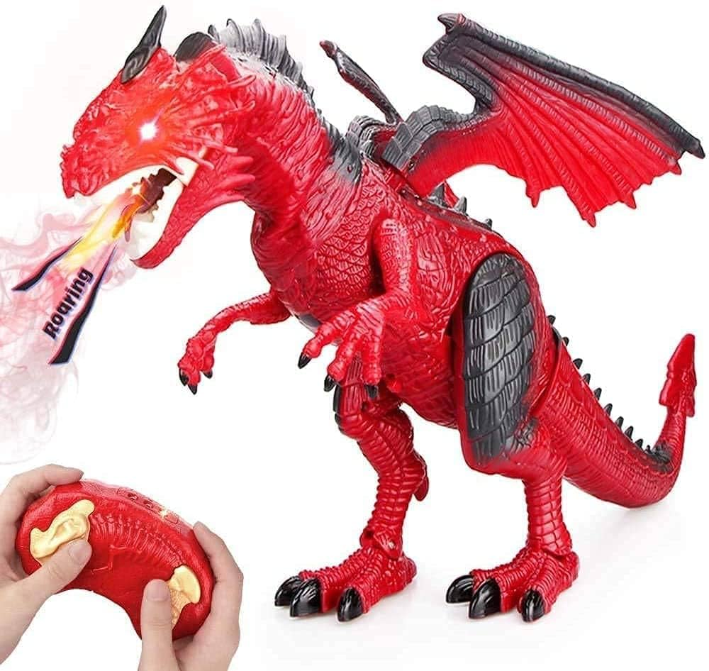 DINOSAURE R/C DRAGON CRACHEUR-SONORE-ROUGE-47X28CM