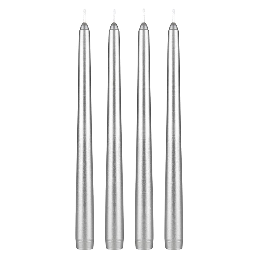 BOUGIE CHANDELLE-25CM-SET DE 4PCS-ARGENTE