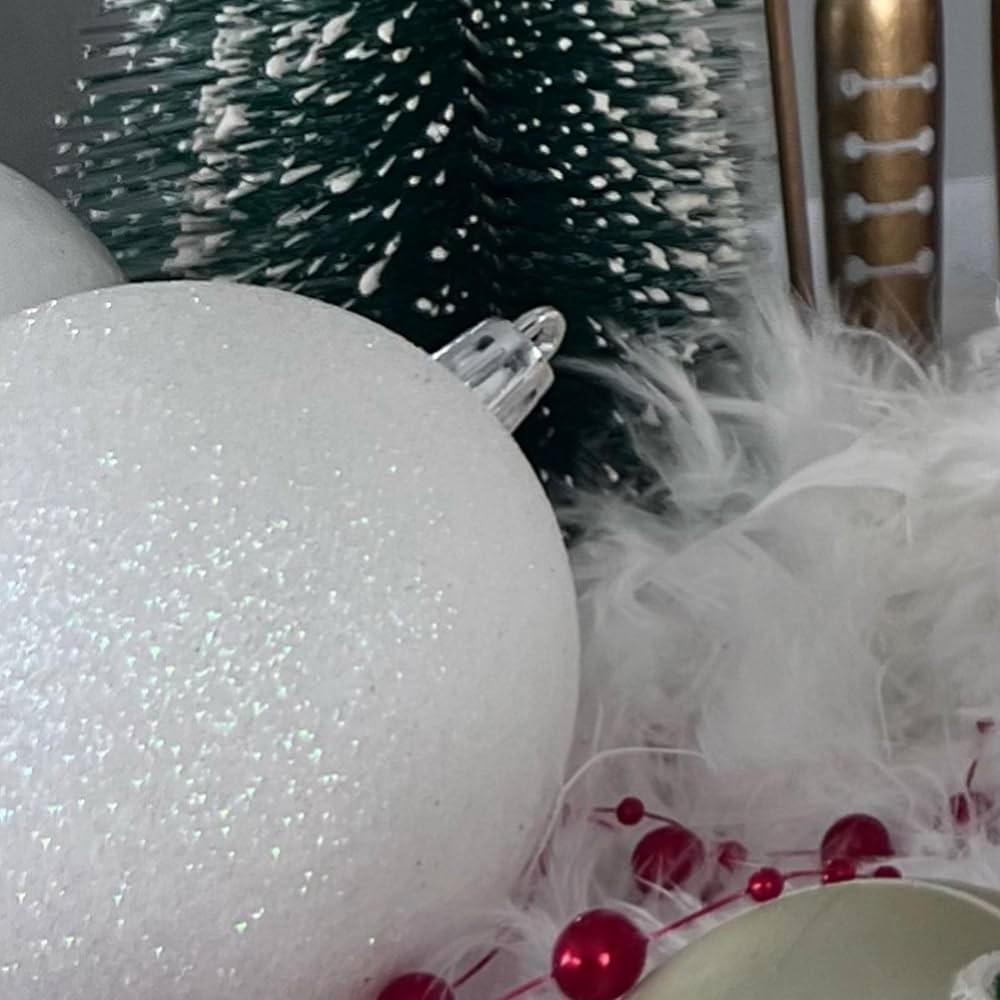 NOEL-BOULE DE SAPIN-20CM EN PLASTIQUE-PAILLETTE BLANC - Image 2