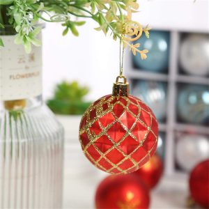 NOEL-BOULE DE SAPIN EN VERRE-8CM-ROUGE DORE ASST