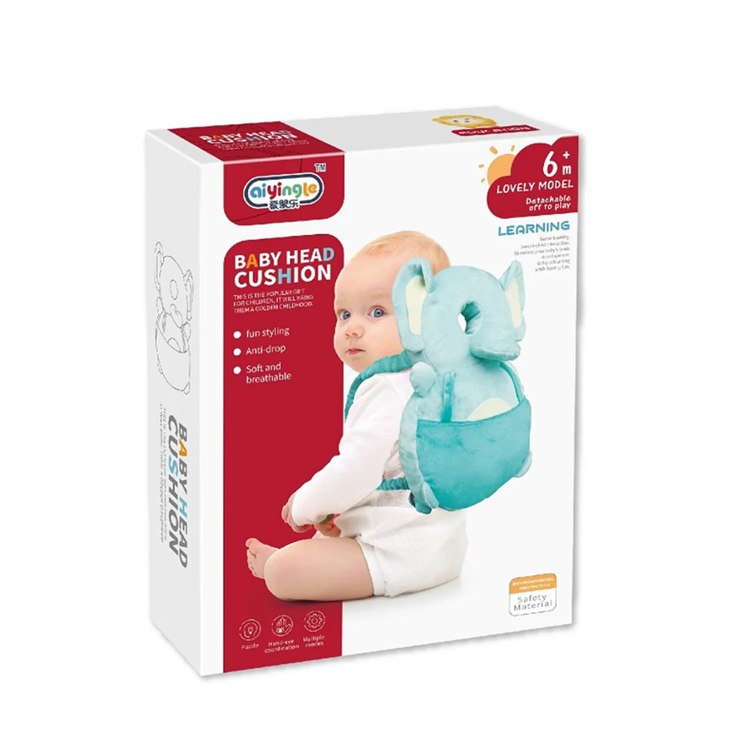 Coussin de tête pour bebe-30cm-elephant/tigre - Image 3