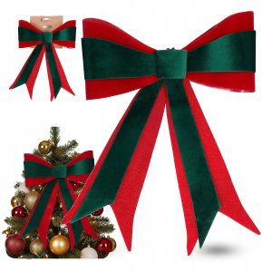 NOEUD NOEL-33CM-EN FEUTRINE ROUGE VERT