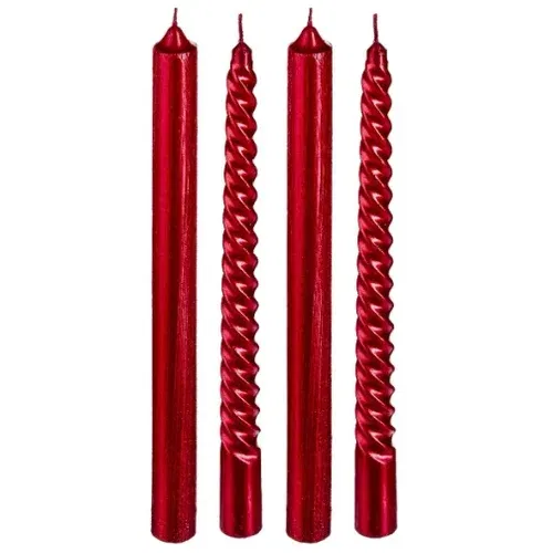 BOUGIE CHANDELLE-25CM-SET DE 4PCS PAILLETE-ROUGE ASST