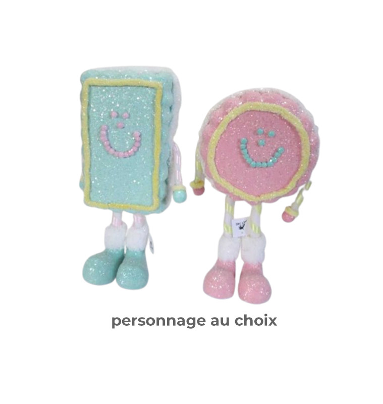 Noel biscuit sur pied pailleté couleur ASST-21x7cm