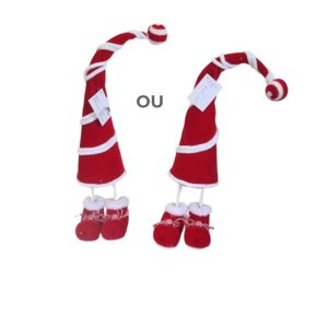 Noel bonnet de lutin avec pieds en peluche-rouge-blanc-39cm