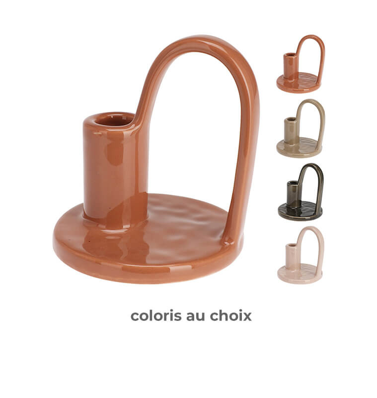 Bougeoir en ceramique-10x11cm-avec anse uni couleur ASST