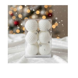 Noel boule de sapin-8cm-6pcs-en polystyrène pailleté