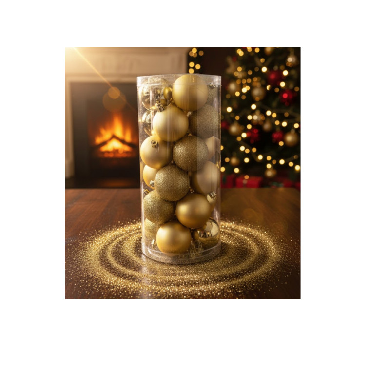 Noel boule de sapin-6cm-24pcs-dore ASST