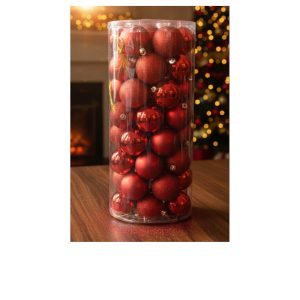 Noel boule de sapin-7cm-48pcs-rouge mat/brillant