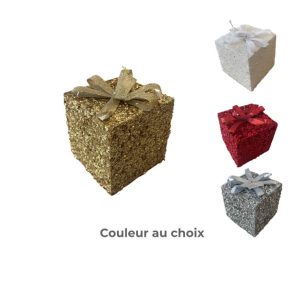 Noel deco a suspendre paquet cadeau-15cm-en cube pailleté 4 coul ASST