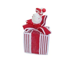 Noel paquet cadeau deco sucette-cupcake-rouge-blanc-16x16x32cm