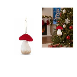 Noel deco a suspendre champignon-10cm-rouge-blanc