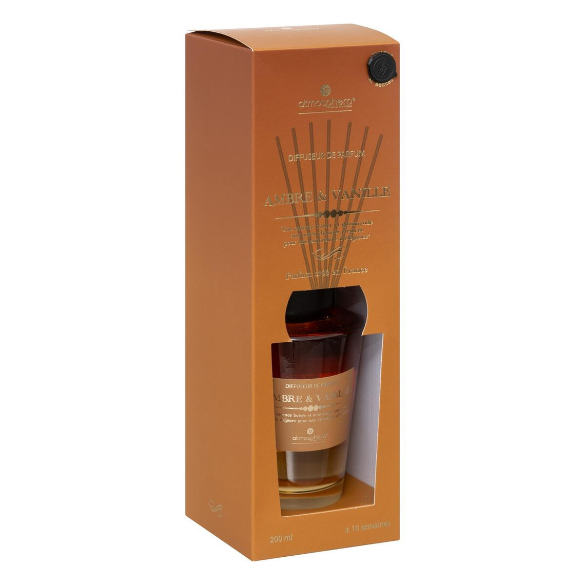 DIFFUSEUR DE SENTEUR+TIGES EN BAMBOU-500ML-AMBRE ET VANILLE