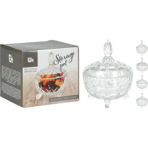 Bonbonnière en verre-200ml-transparent avec motifs