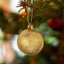 NOEL BOULE DE SAPIN-15 CM-EN PLASTIQUE DORE PAILLETTE