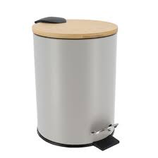 POUBELLE 2.5L-A PEDALE-COUVERCLE  EN BAMBOU-GRIS CLAIR