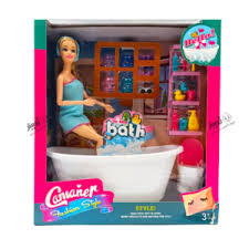 Poupee-28cm+ baignoire+ accessoires asst
