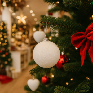 NOEL-BOULE DE SAPIN-20CM EN PLASTIQUE-PAILLETTE BLANC