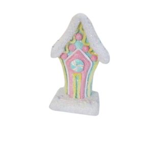 Noel maison pain d'épice deco bonbons et glaçage-rose-blanc-17x10x25cm