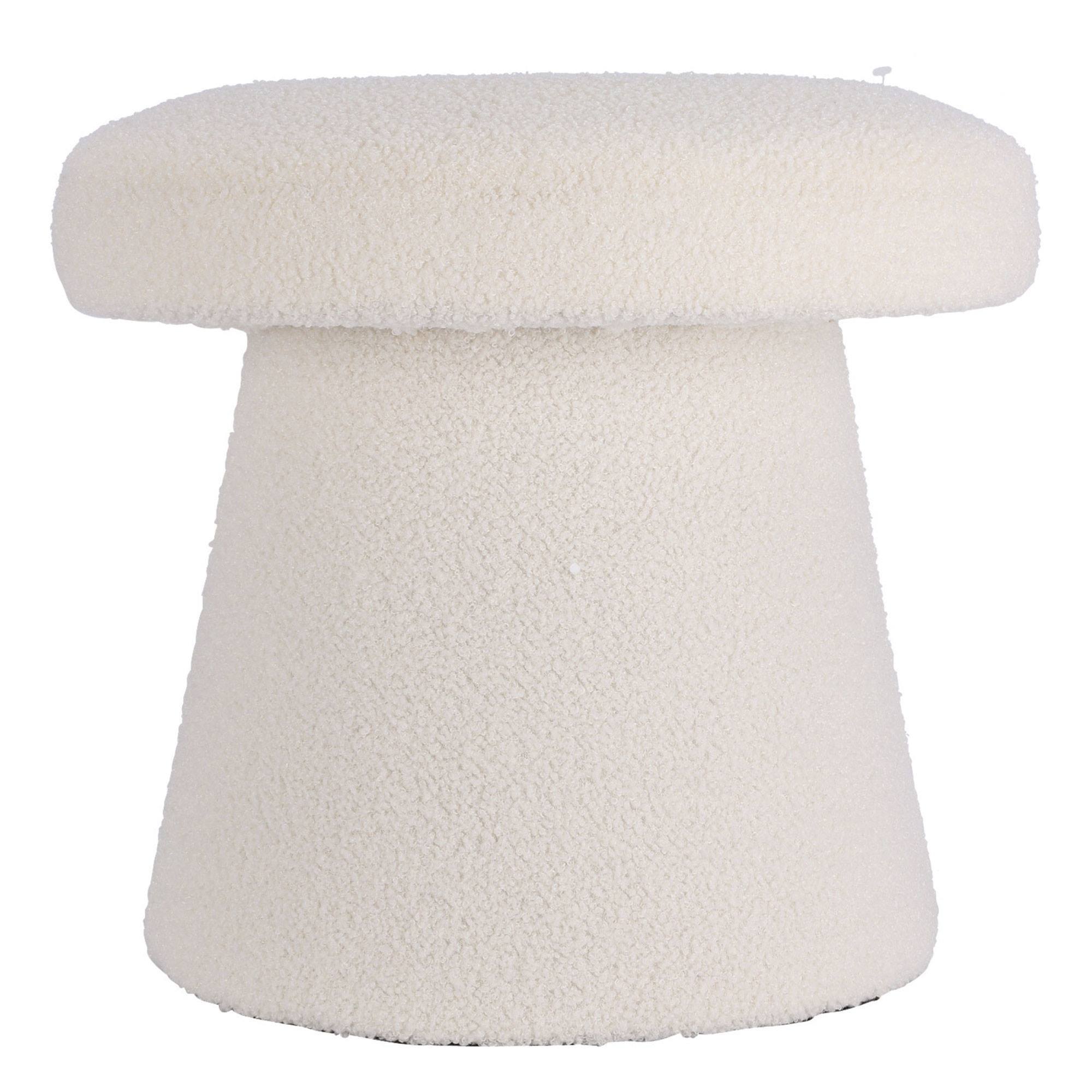 Pouf-43cm-forme champignon textile bouclettes-blanc