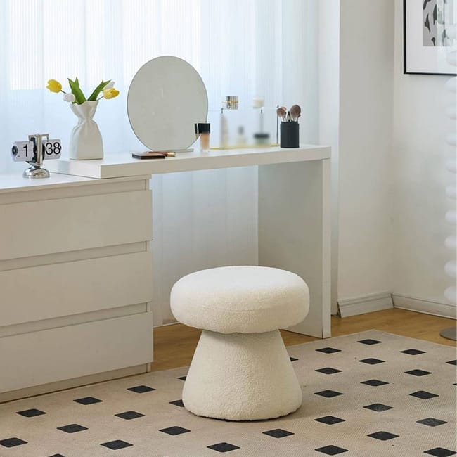 Pouf-43cm-forme champignon textile bouclettes-blanc - Image 2