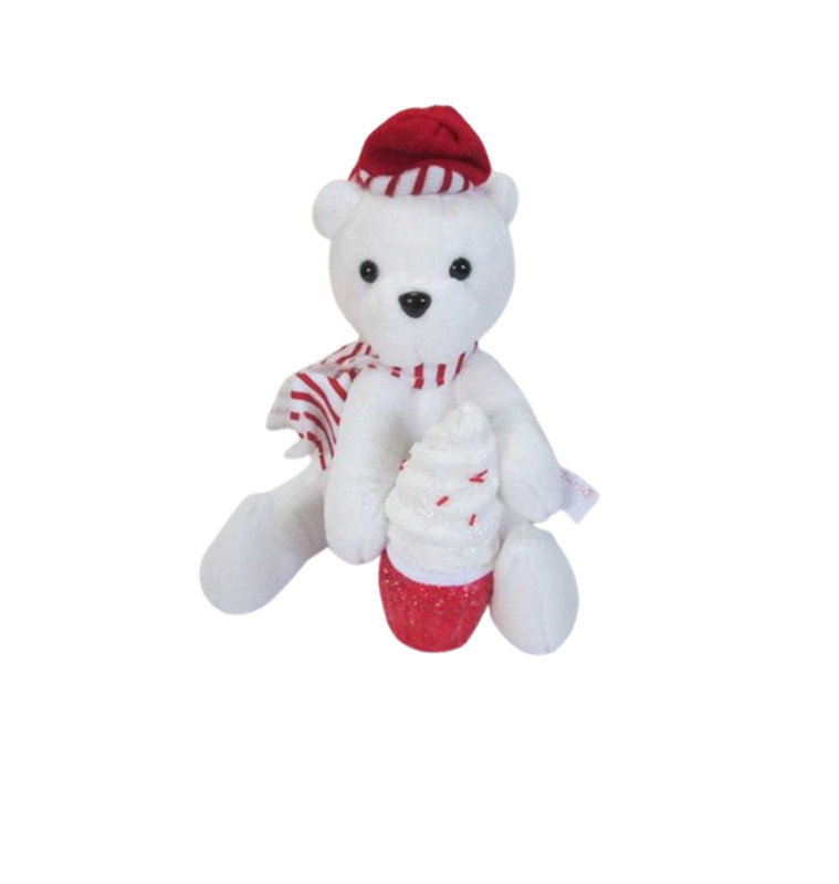 Noel ourson polaire assis peluche avec crème glacee-15x13x22cm