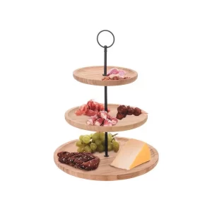 Plateau d'apéro 3 niveaux en bambou socle en métal-noir