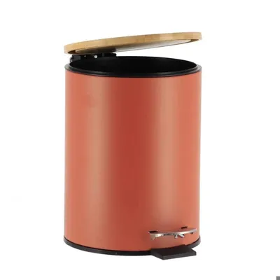 POUBELLE 3L-EN METAL A PEDALE COUVERCLE EN BAMBOU - Image 2