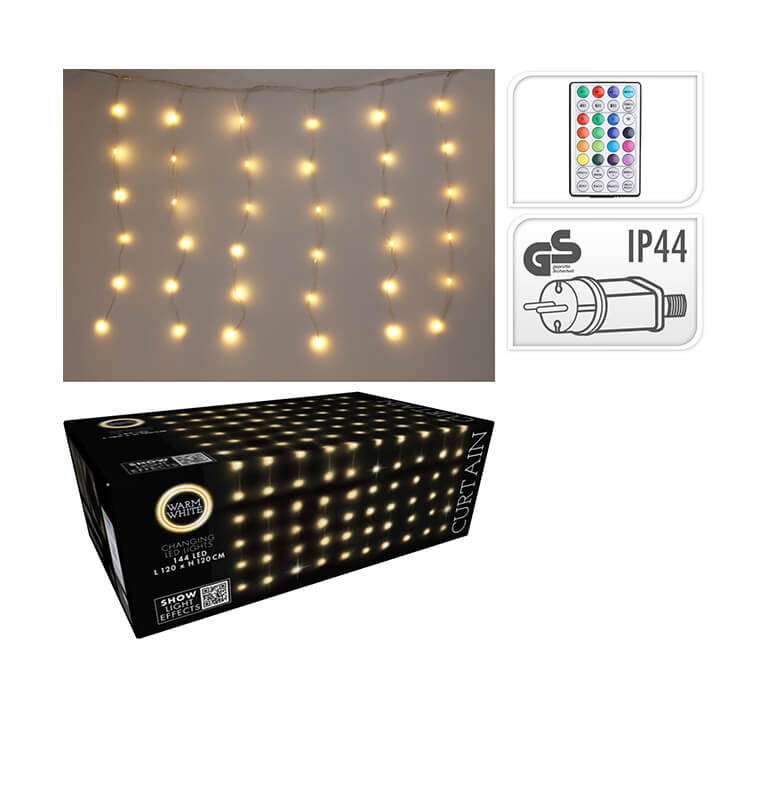 Noel rideau lumineux-120x120cm-144 led tc-blanc chaud