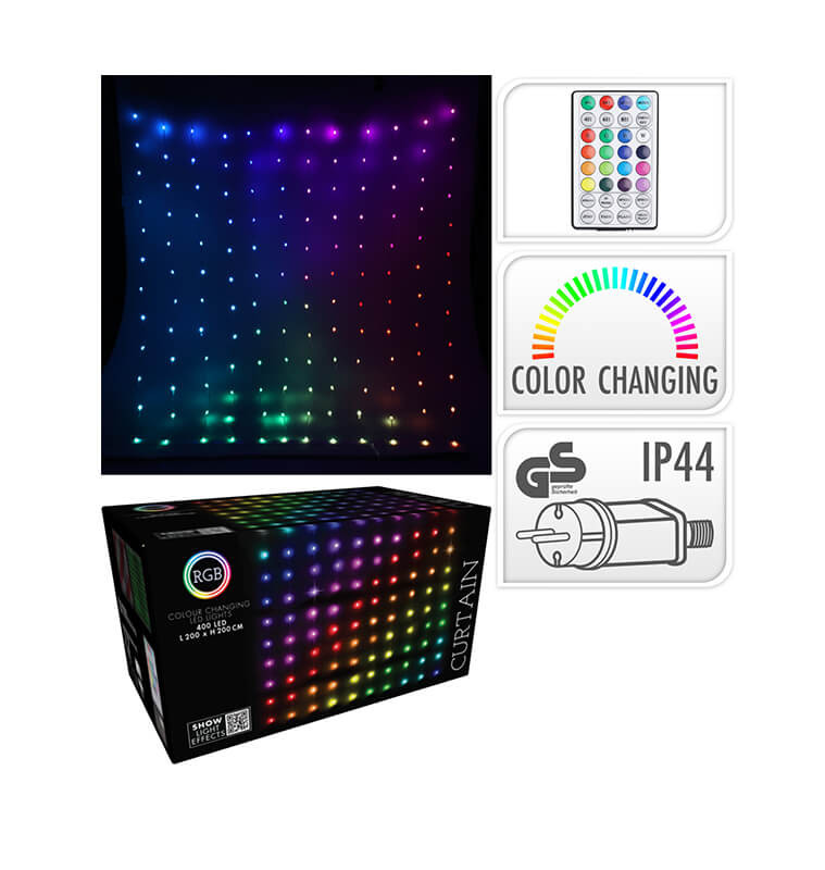 Noel rideau lumineux-200x200cm-400led tc-blanc chaud