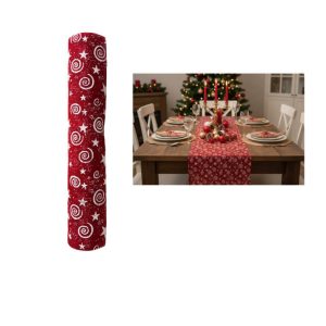 Noel étoffe decorative-36x270cm-en jute-rouge flocons-blancs