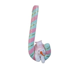 Noel sucre d'orge deco tête de bonhomme de neige-rose-bleu a suspendre-24x10x58cm
