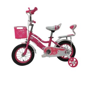 Vélo 16'' bmlun panier+ siège arrière 2 roues latérales-rose-blanc