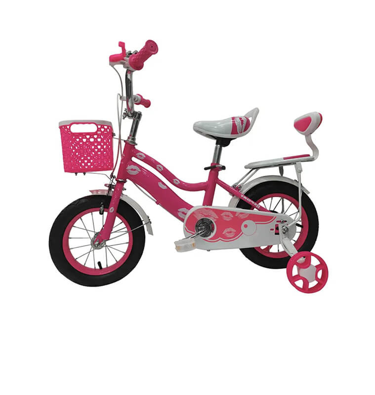 Vélo 16'' bmlun panier+ siège arrière 2 roues latérales-rose-blanc