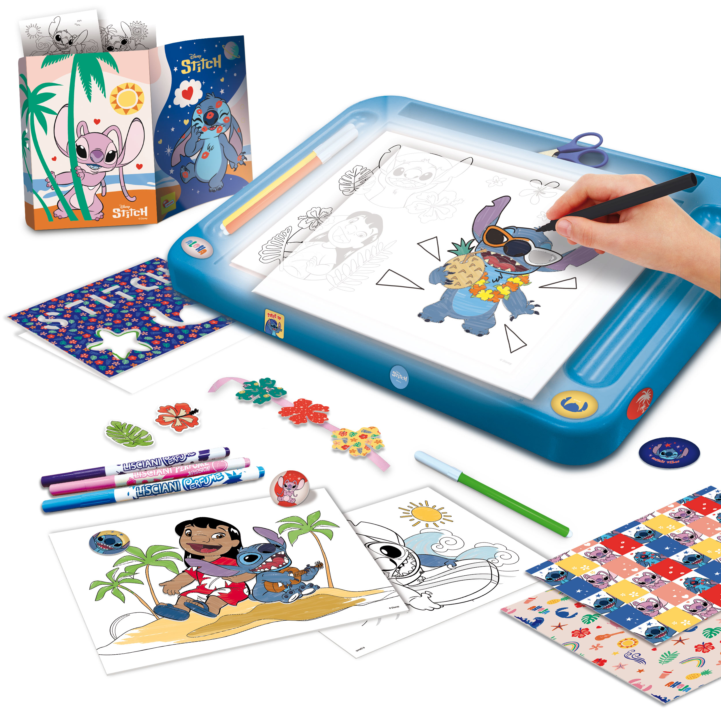 Jeu d'artiste tableau a dessiner lumineux stitch+ accessoires +5ans