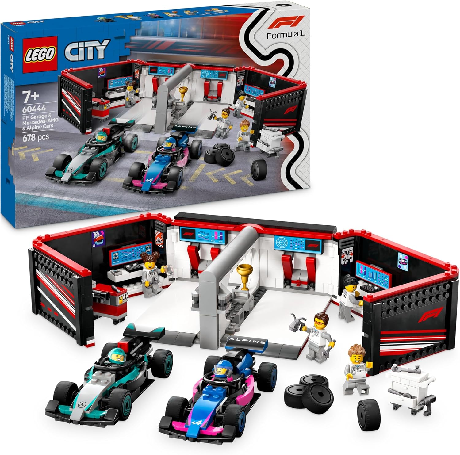 LEGO-GARAGE DE FORMULE 1 ET MERCEDEZ AMG 678PCS+7ANS
