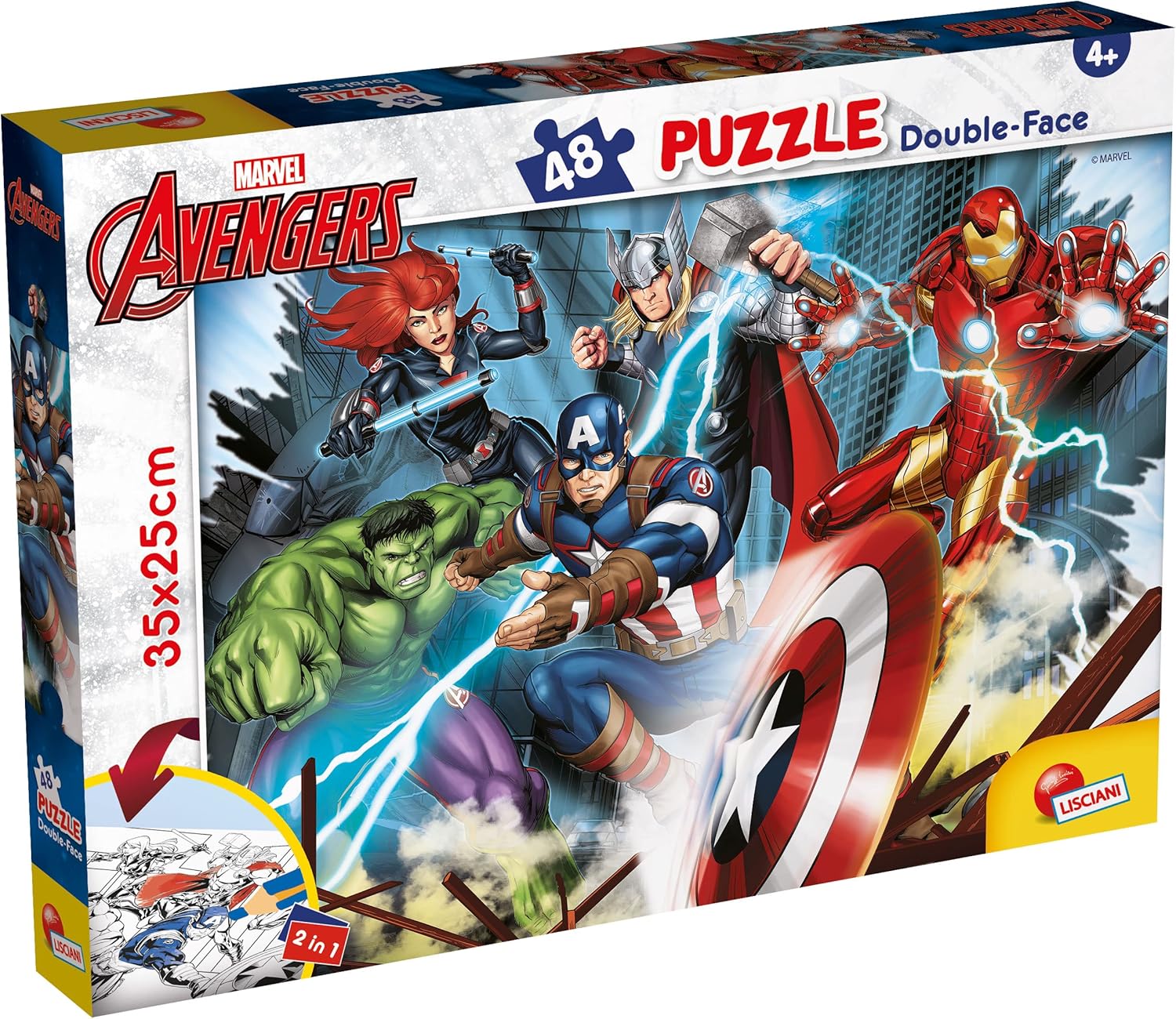 PUZZLE 48PCS 2EN1 AVENGERS-35X25CM+4ANS