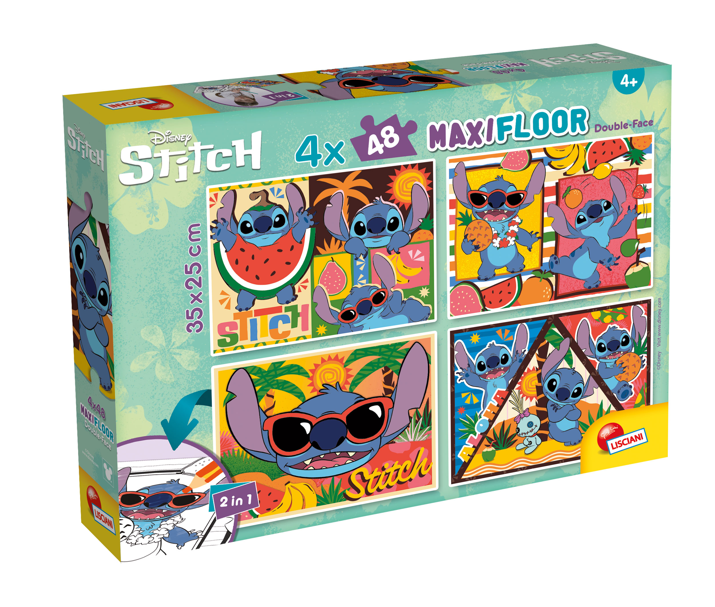 PUZZLE 4X48PCS-STITCH 2EN1-35X25CM+4ANS