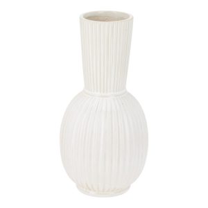 Vase en ceramique-20cm-forme amphore rayures-blanc